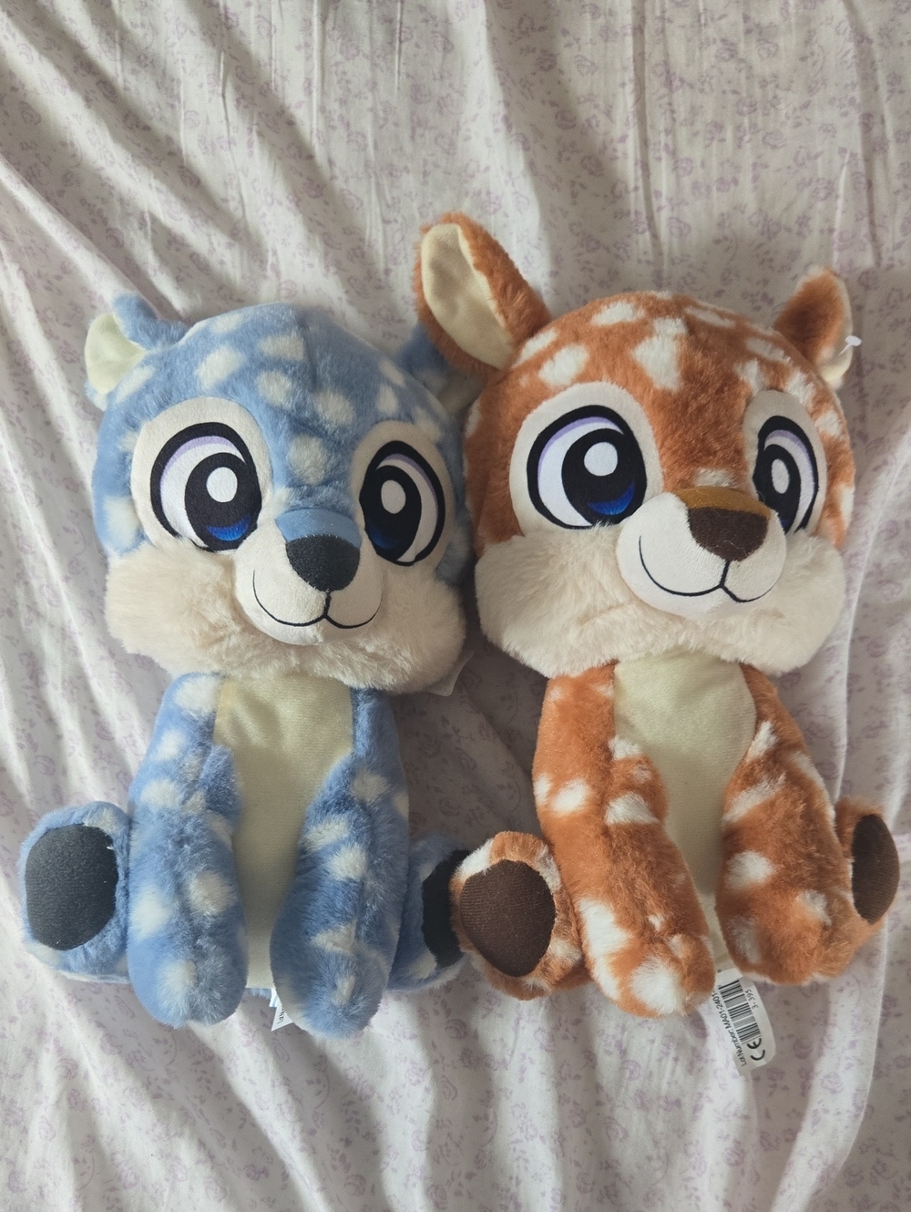 2 Plush Fawn Toy - Blue and Brown Soft Stuffed Deer Set